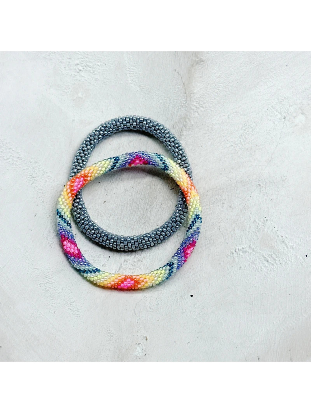 462mc. Rainbow Glass Seed Bead Bracelets